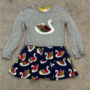 Mini Boden Flip Sequin Color Change Swan Gray Sweatshirt Dress Girls Size 7-8Y